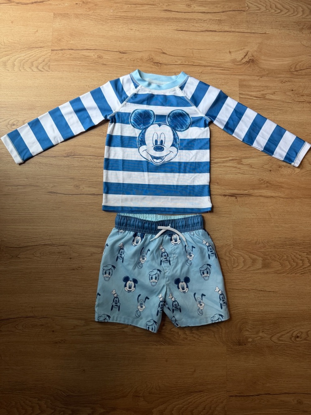 Disney Blue & White Striped Mickey Rash Guard Swim Set